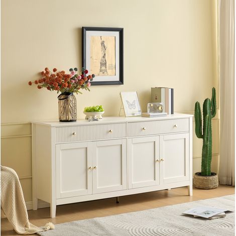 Buffet 160x40x82 cm, 2 tiroirs et 4 portes, blanc, panneaux de bois MDF, FloraGrace (1/5)