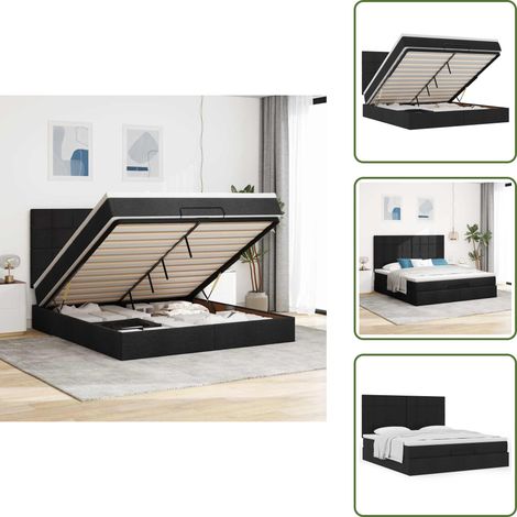 Ottoman-Bett mit Matratze Schwarz 180x200 cm Stoff - Ottoman-Bett - Ottoman-Betten - Bettrahmen - Bettgestell (1/5)