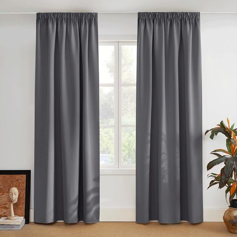 Rideau Occultant Thermiques - Rideau Thermiques Isolants Anti Froid Galon Fronceur, Double Rideaux Cuisine pour Chambre Enfant, L 140 x H 245 cm, 2 Pièces, Gris (1/5)