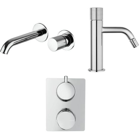 Set miscelatori lavabo a muro bidet ed incasso doccia con deviatore due uscite Jacuzzi Rubinetteria Armonia Grip cromati per piletta click clack (1/4)