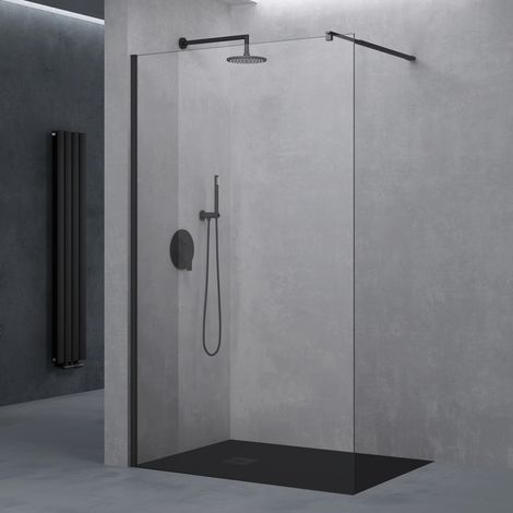 doporro® Duschwand Duschtrennwand 110x200 Walk-In Dusche mit rechteckigem Stabilisator Bremen02K schwarz aus Echtglas 10mm ESG-Sicherheitsglas Klarglas inkl. Nanobeschichtung (1/5)