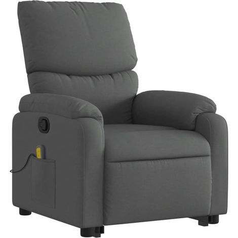 Poltrona relax TV funzione massaggio reclinabile con vibrazione e massaggio a 6 punti in tessuto grigio scuro DEC026952