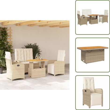 Table de jardin - vidaXL Ensemble à manger de jardin coussins 4 pcs beige résine tressée - Rotin PE (1/5)