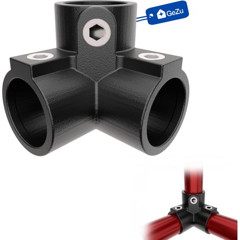 Connecteur d’angle 3 voies Ø42 mm galvanisé à chaud noir – collier de serrage tubulaire 90° raccord pour rampes/cadres – Raccord ubulaire croix, kee klamp, connecteur voies – GeZu Impex