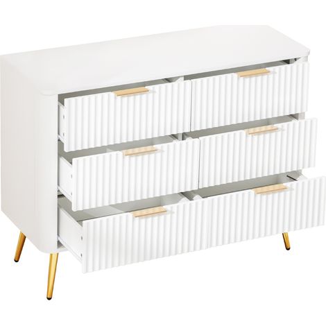 Cómoda blanca de 6 cajones en MDF con tiradores metálicos y guías de cierre suave (1/5)