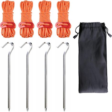 TRIWONDER Corde Tente Réfléchissante 4 m Piquet Tente Corde avec Tendeur Aluminium Sardines pour Camping Randonnée Bâche (D - Orange(Φ3mm) - 4 Pieces) (1/5)