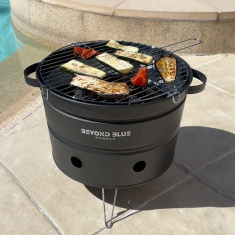 Barbecue portable au charbon de bois noir – Design pot de fleur – Acier – Dimensions 41x39x29.5cm – Grille 32.5cm – Poids 2.1Kg