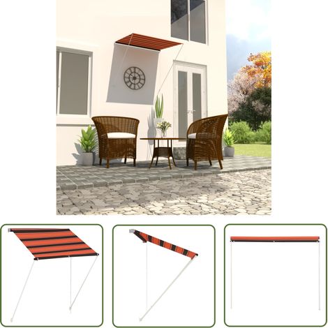 The Living Store Auvent rétractable 150x150 cm Orange et marron - Auvent Retractable - Store Banniere - Parasol - Abri Jardin - Protection Solaire (1/5)