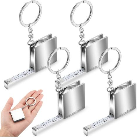 Mini mètre ruban porte-clés en métal, jusqu'à 100 cm (4,33 pieds), petit mètre ruban télescopique (4 pièces, argent) (1/5)