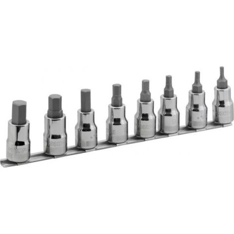 BAHCO - Jeu de douilles tournevis 1/2" pour vis 6 pans - 8 pcs/rail