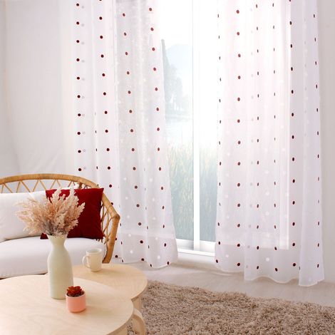 Rideau Voilage Avec Œillets "Smarties" 140x240cm Blanc & Bordeaux