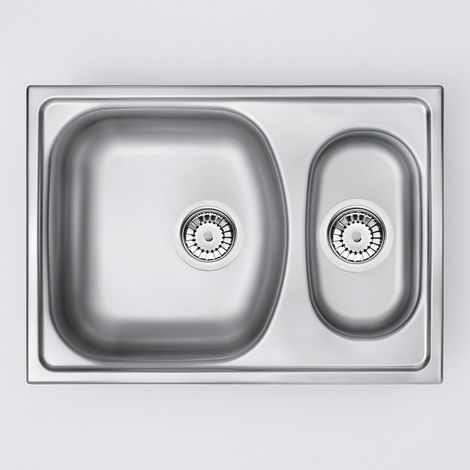 Lavello cucina a incasso in acciaio inox con 2 vasche 62x44 cm finitura satinato - Lonsy