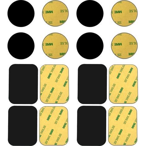 Plaque Magnetique Auto-Adhesif - Pour Support Téléphone Voiture - 4 Rectangulaires + 4 Circulaires - Noir (1/5)