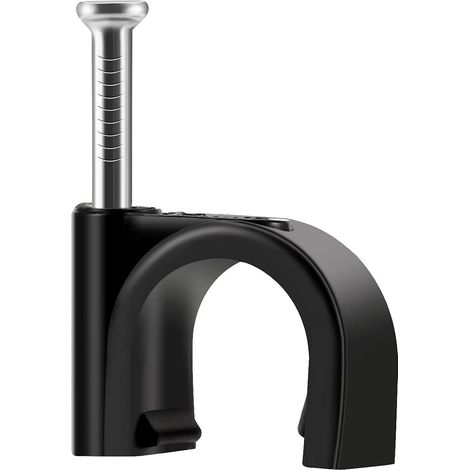 Clips de Câble Noirs Avec Clous en Acier, 10 mm, Durables au Mur, Ronds (1/2)