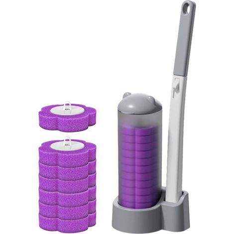 Kit De Brosse De Toilette Jetable 18 Pièces, Support De De Toilette, Outil De Nettoyage Mural À Long Manche, Têtes De Recharge pour Cuvette De Salle De Bain, Évier, Baignoire (1/5)