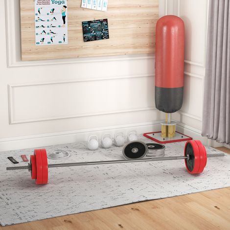 Kit de musculation avec 1 barre et 6 disques de poids, barre de 30 kg avec haltères pour l'entraînement, 170 x 26 x 26 cm, rouge (1/5)