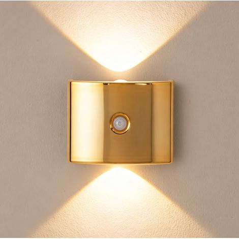 Applique Murale LED Sans Fil Rechargeable avec Détecteur de Mouvement - Fixation Magnétique, Éclairage Haut/Bas 3 Températures de Couleur pour Chambre, Couloir & Escalier - Doré (1/5)