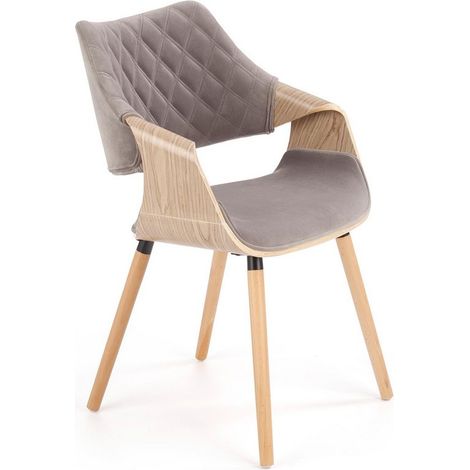 Chaise design rétro aspect chêne clair et grise MELO (1/5)