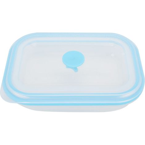 600ml Rectangular Portable Food Grade Silicone Folding Lunch Box Food Container (Blue)