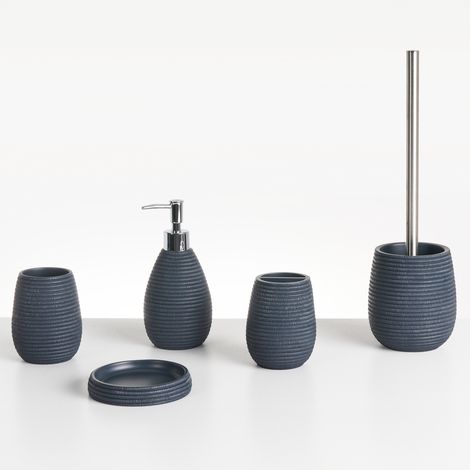 Conjunto de accesorios de baño jabonera dispensador de jabón escobilla de inodoro vaso soporte para cepillos de dientes azul oscuro Quila