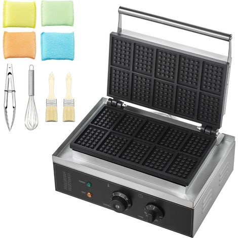 Gaufrier Commercial 10 Pièces, Machine à Gaufres Rectangulaires 1550W, Acier Inoxydable Antiadhésif avec Contrôle de Température et Minuteur, Poignée, pour Restaurant, Boulangerie, Snack-Bar et Famill (1/5)