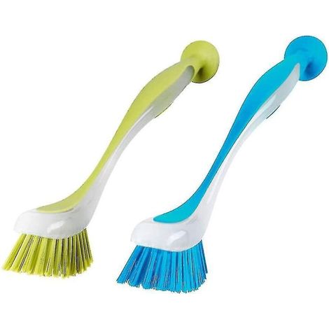 Spülmaschinenbürste, langer Griff, weiche und ergonomische Borsten, mit Saugnapf (2er-Pack). (1/5)