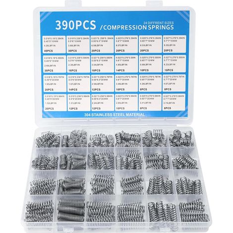 390 - Ressort De Compression - Acier Inoxydable 304 - Kit 24 Tailles Variées - Réparation Mécanique Et Électronique - Argent - 5mm À 7mm