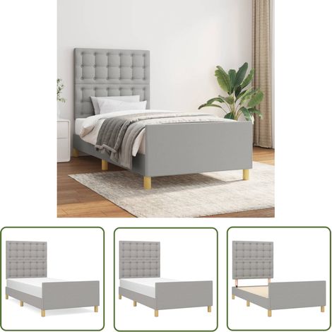 The Living Store Cadre de lit sans matelas avec tête de lit gris clair 90x200cm - Cadre De Lit - Lit Double - Literie - Têtière De Lit - Meuble De Chambre (1/5)