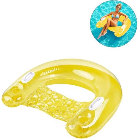 Matelas gonflable pour piscine - Fauteuil flottant - Bain de soleil avec porte-gobelet - Chaise longue gonflable pour l'eau - 110 x 75 cm - Jaune - PVC jaune (1/5)
