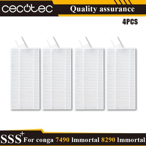 (4 pièces) Convient aux aspirateurs Cecotec Conga 7490 Immortal/8290 Immortal : pièces détachées (rouleau principal, brosse latérale, filtre HEPA, lingette de nettoyage, sac à poussière). (1/4)