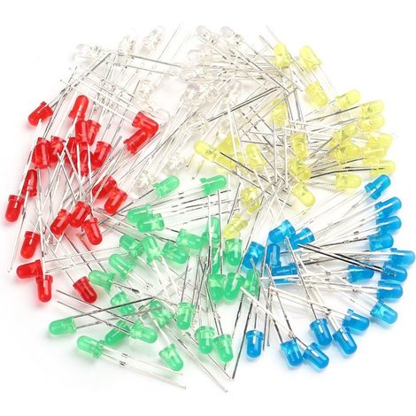 Pack 100 Led 3mm dip, Colores, 5 colores , 20 de cada color,blanco,rojo,verde,azul y amarillo (1/2)