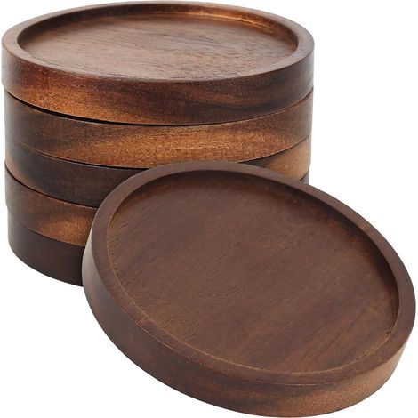 5 Pcs Dessous de Verre en Bois, 10cm sous-Verres en Bois Antidérapants, Dessous de Verre pour Verres à Bière, Vin et Bouteilles, Décoration pour Bar Home (1/5)