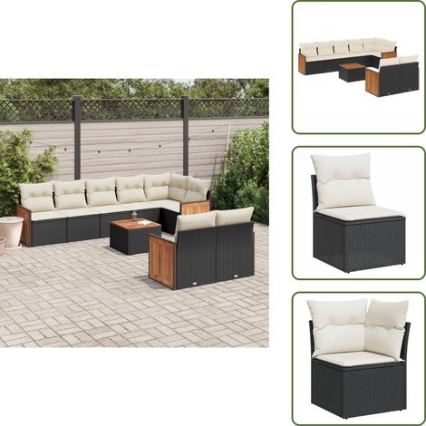 9-tlg. Garten-Sofagarnitur mit Kissen Schwarz Poly Rattan - Gartengestelle - Gartenmöbelset - Outdoor Möbel - Lounge Set - Rattan Gartenmöbel (1/5)