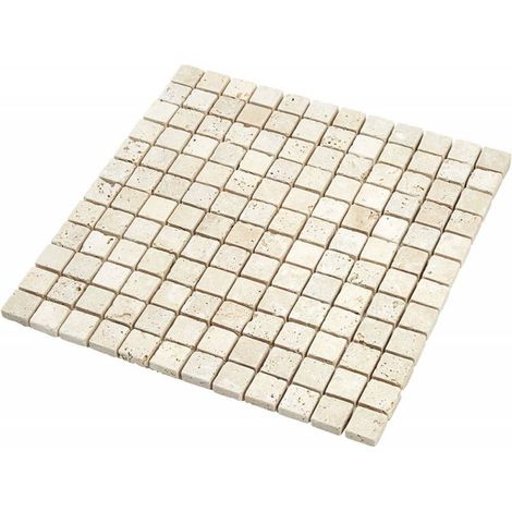Decoon – Mosaïque travertin beige 2.3 x 2.3 cm – Pierre naturelle facile à poser – Pour intérieur moderne et traditionnel – Crédence, frise ou mur complet
