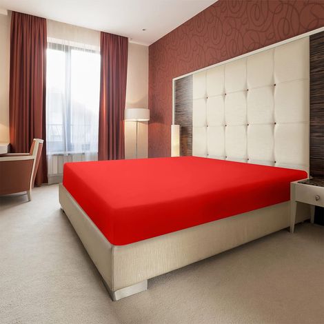 Housse De Lit Extensible - 138x190x30 cm - Polyester - Rouge - Pour Matelas Jusqu'à 30 cm D'épaisseur - 1 Pièce (1/5)