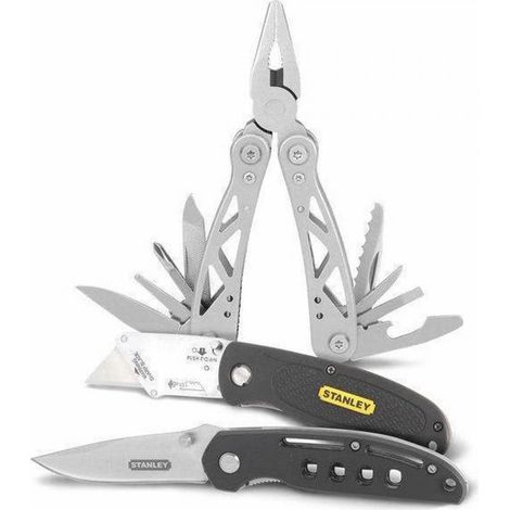 Stanley – Pack de 3 outils multi-usages – Couteaux pour bois dur et métal – Coffret de rangement inclus – Pour professionnels et bricoleurs avertis