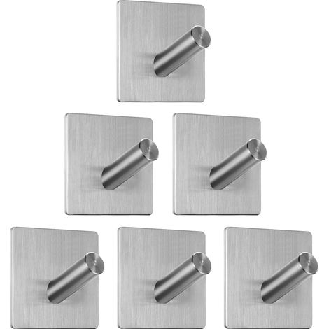 JANMIR-Lot de 6 crochets muraux adhésifs - Crochet mural, porte-torchons, crochet mural pour salon, salle de bain, cuisine, bureau (Argent) (1/5)