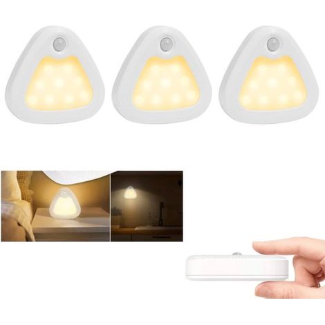 Paquete de 3 luces LED triangulares magnéticas inalámbricas para armarios con sensor de movimiento (blanco cálido 3200K) (1/5)