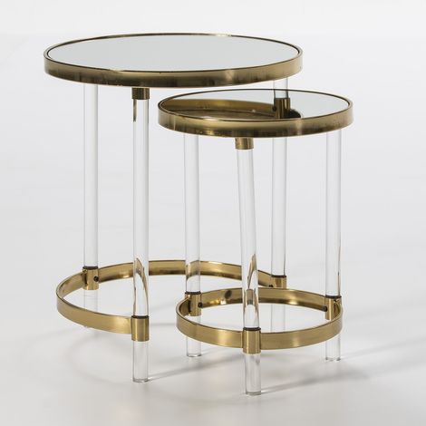 Set/2 Beistelltische 48X48X59 / 35X35X52 Transparentes Acryl/Spiegel/Goldenes Metall (1/3)