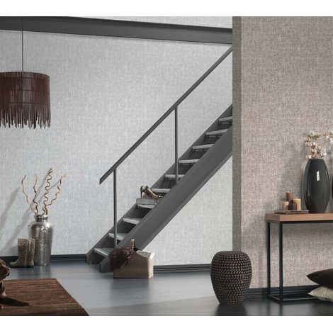 Papier peint intissé blanc et gris Tapisserie aspect textile réaliste Papier peint contemporain lavable idéal pour chambre (1/4)
