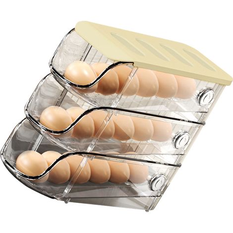 Lot de 3 boîtes à œufs empilables en plastique pour réfrigérateur, avec roulettes automatiques, idéales pour ranger les œufs et la crème. (1/5)