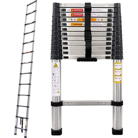 Échelle télescopique 3,8 m - Pliable - Capacité de 150 kg - EN131