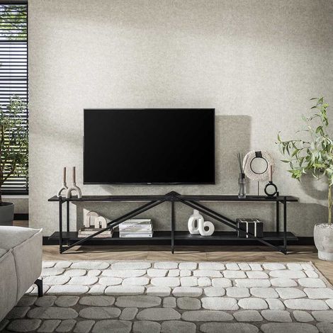 Meuble TV industriel 220 cm en métal et teck gris Pivoine
