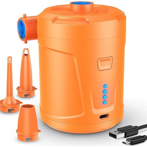 Electric air pump, 5200mAh rechargeable battery, air mattress inflator, with 3 air nozzles, quick inflator for inflatable boats. (1/5)
