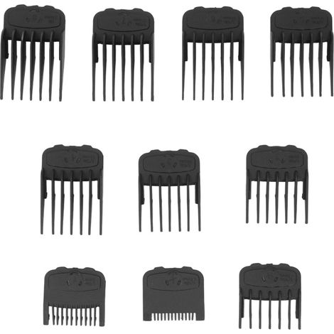 Lot de 10 sabots de guidage universels transparents numérotés pour tondeuse à cheveux, noirs, avec boîte de rangement
