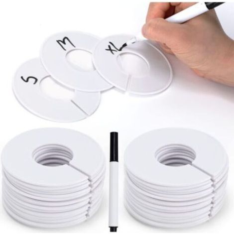 40 séparateurs ronds pour cintres enfants – accessoires de tri vestimentaire avec marqueur intégré, taille standard, couleur blanche (1/5)