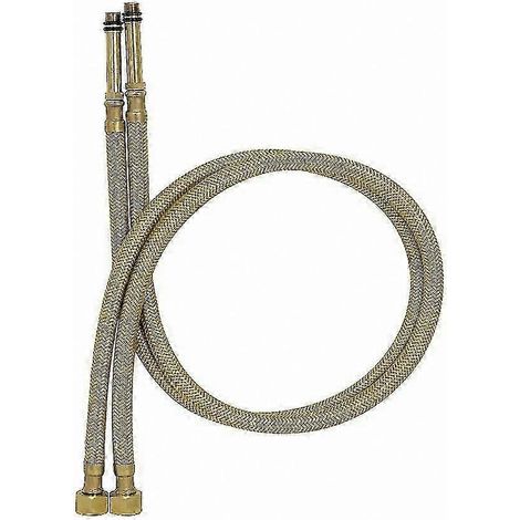 Une paire de tuyaux d'échappement flexibles en nylon tressé plaqué or pour robinet, filetage 2 x M10 x G3/8 pouce BSP, 40 cm. (1/3)