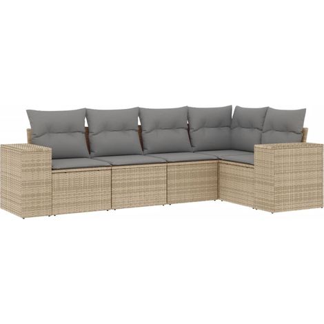 Maison Exclusive - Salon de jardin avec coussins 5 pcs beige résine tressée (1/5)