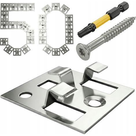 Clips de montaje para tablas compuestas de acero inoxidable con tornillos y bit 50 piezas (1/5)