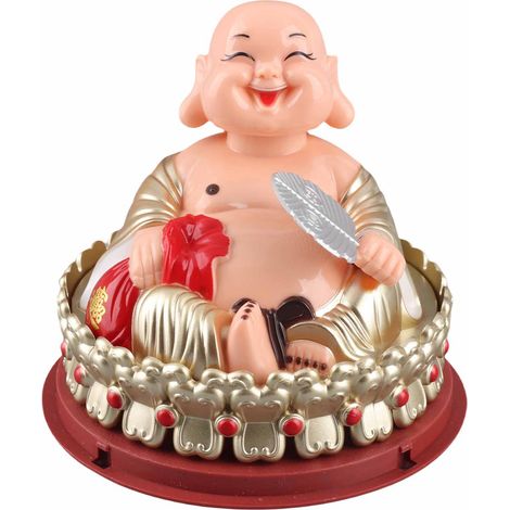 Ornement Bouddha Maitreya à énergie solaire, ventilateur oscillant, statuette porte-bonheur en plastique, pour console centrale de voiture, bureau ou comptoir de caisse. (1/5)